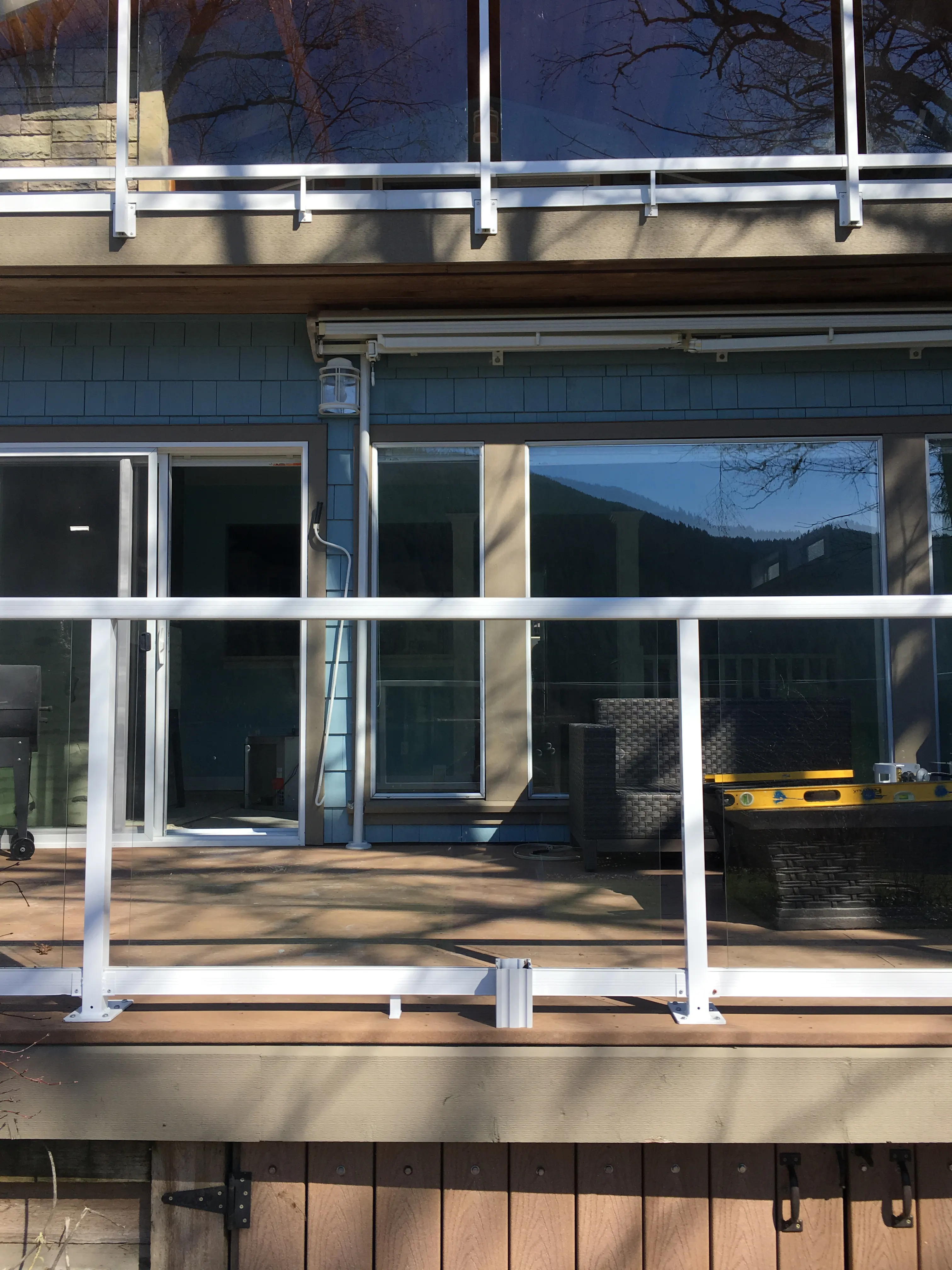 The lakeside deck down to its bare framing during construction