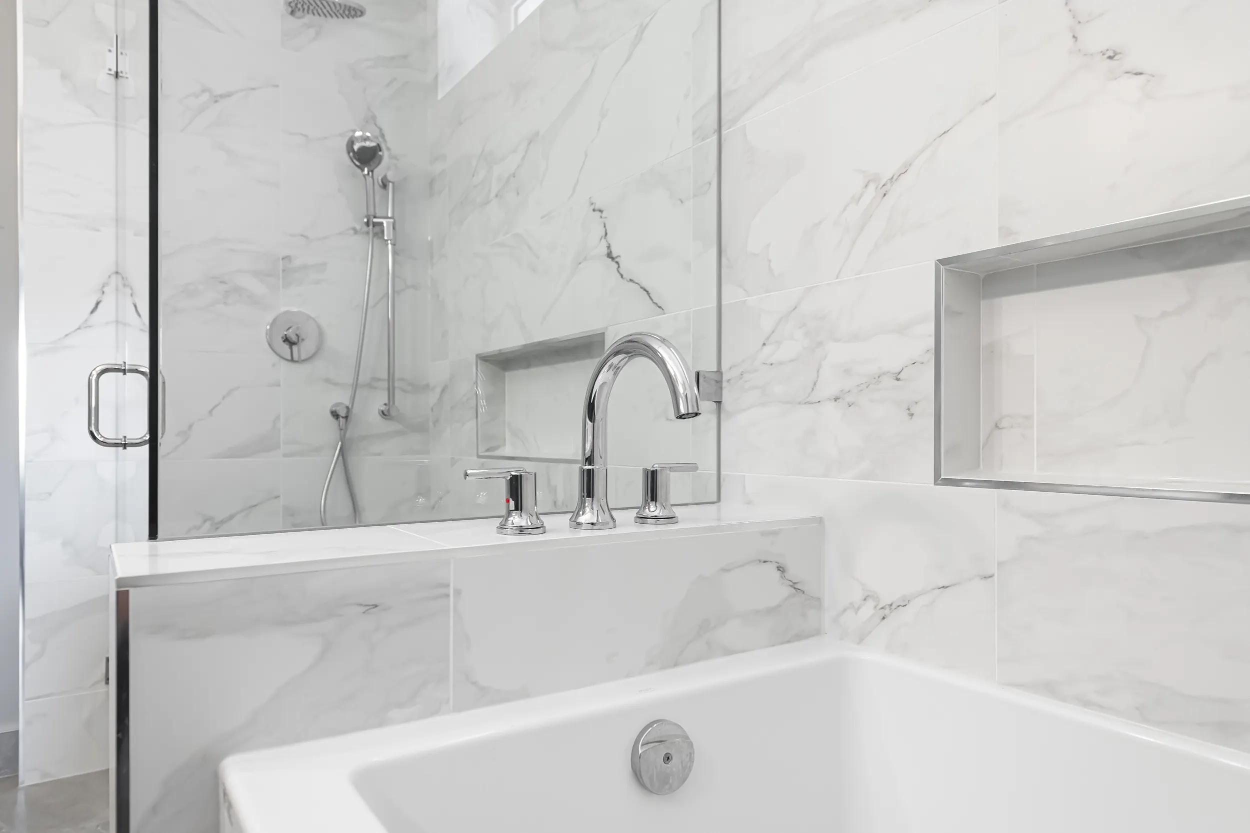 Marble spa ensuite completed as part of a whole home renovation in Chilliwack