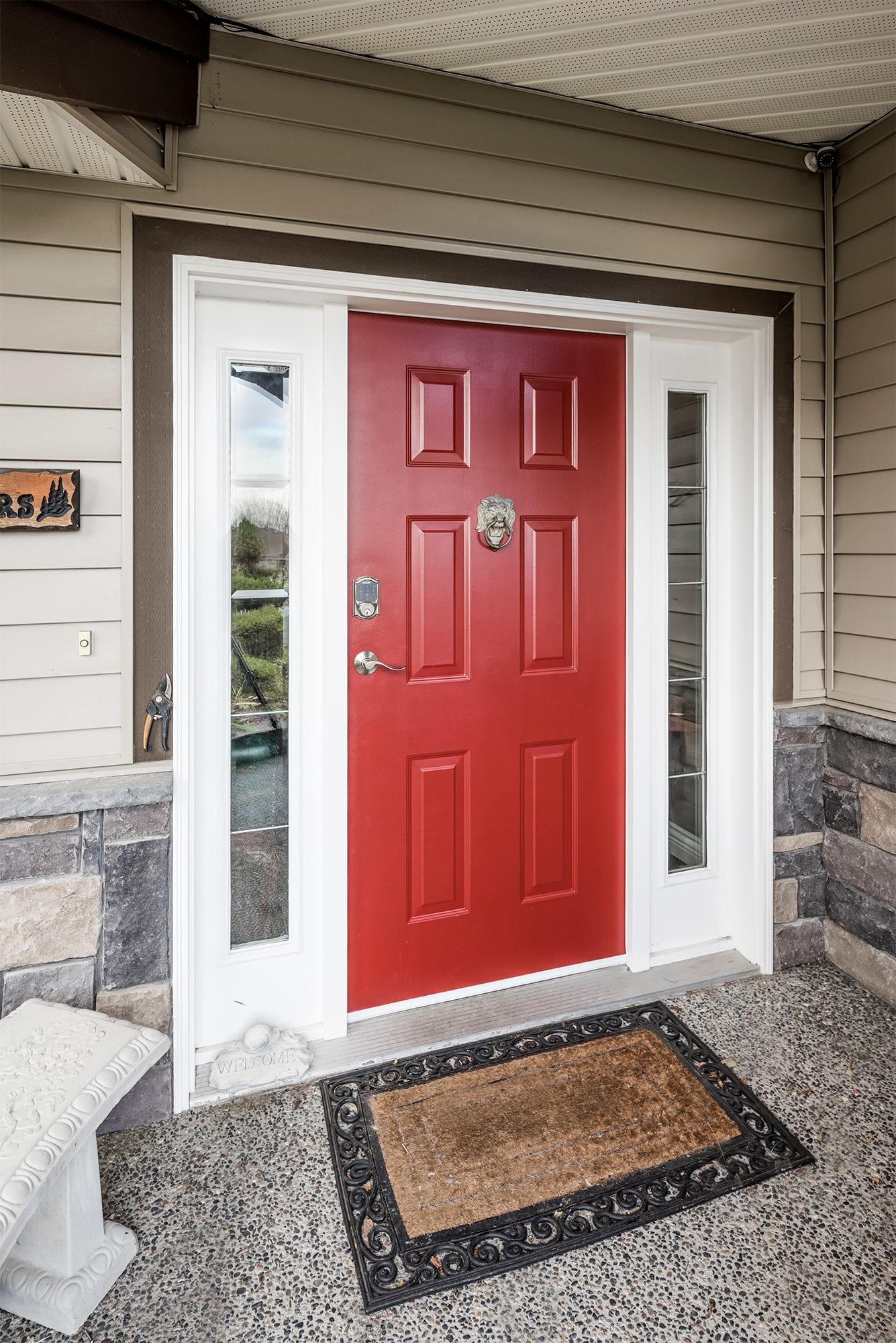Red front door installation Chilliwack BC