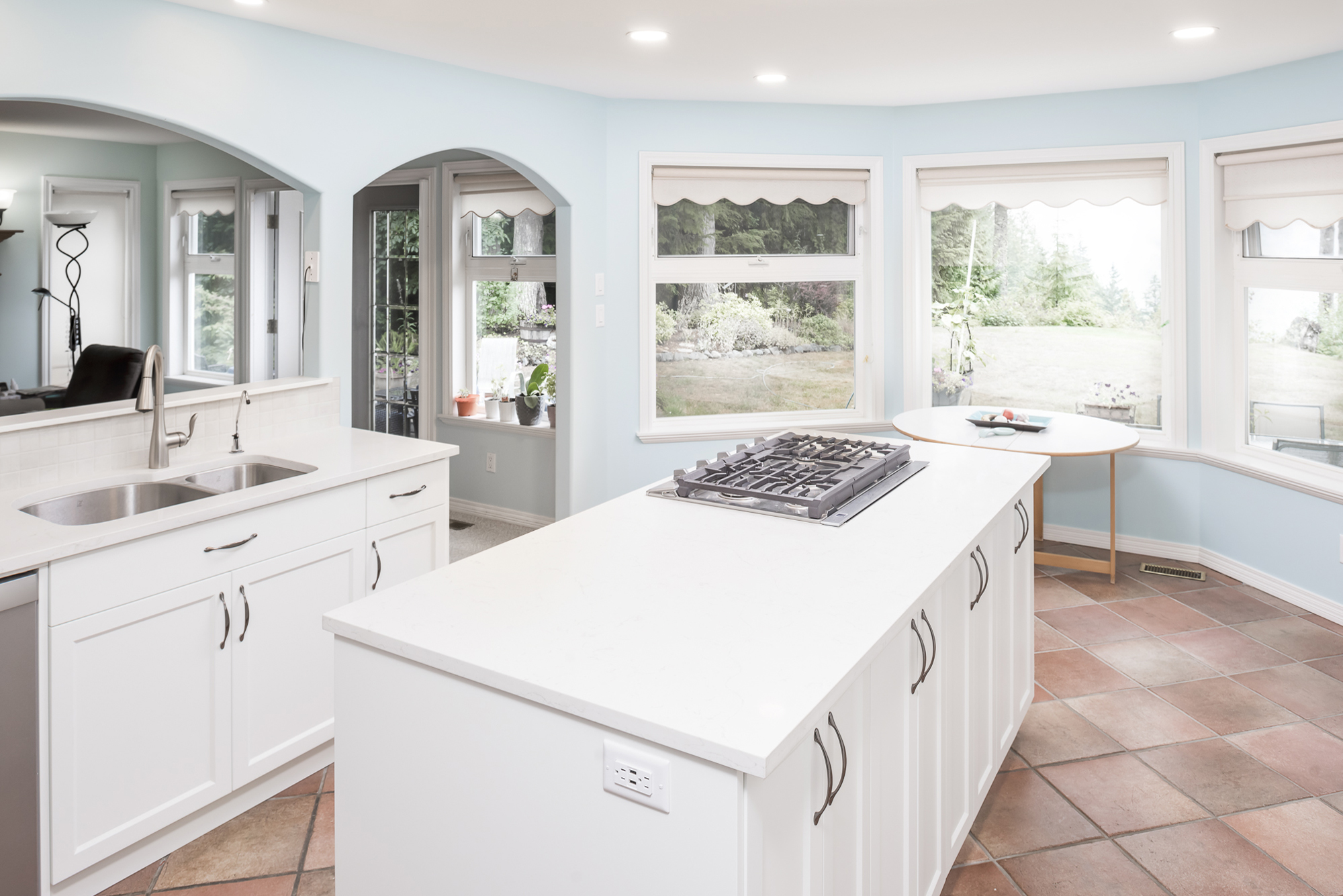 Bright kitchen with bay windows