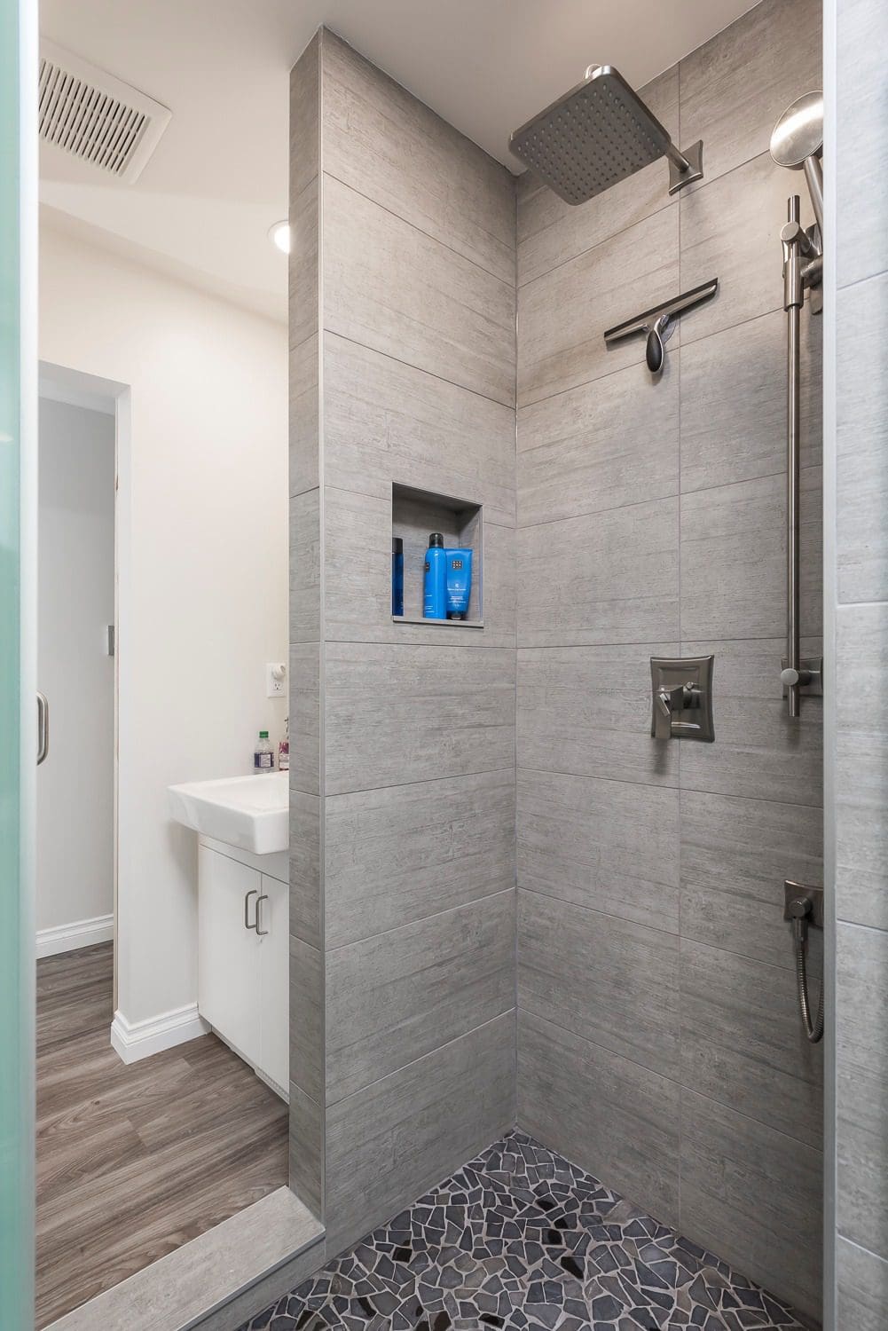 Gray tile shower renovation Chilliwack