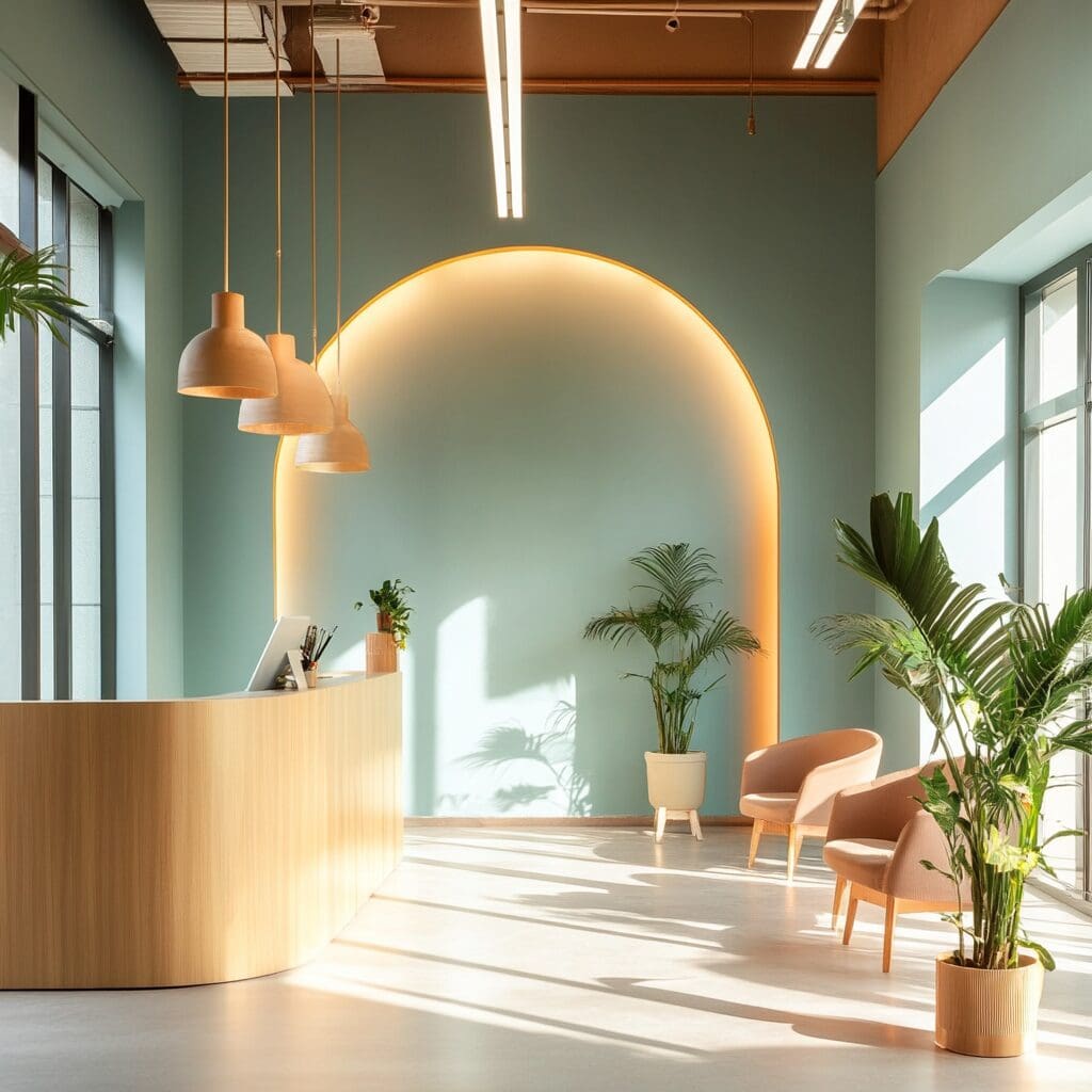 Modern workspace design with improved lighting and collaborative areas