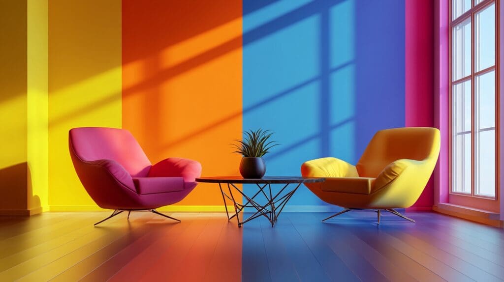 Colorful room interior demonstrating how colour psychology affects mood and atmosphere