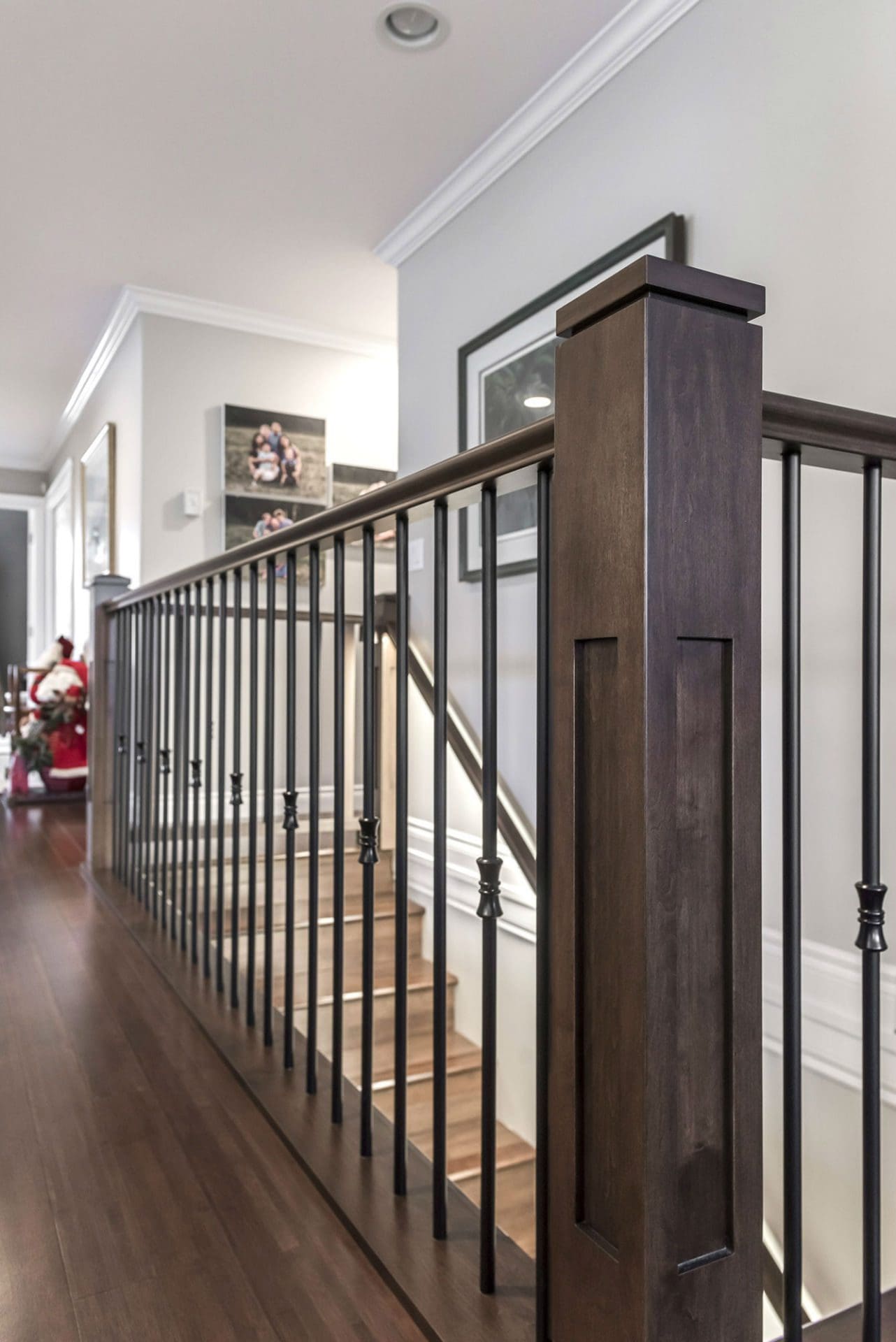 Custom stair railing with decorative iron balusters Chilliwack BC
