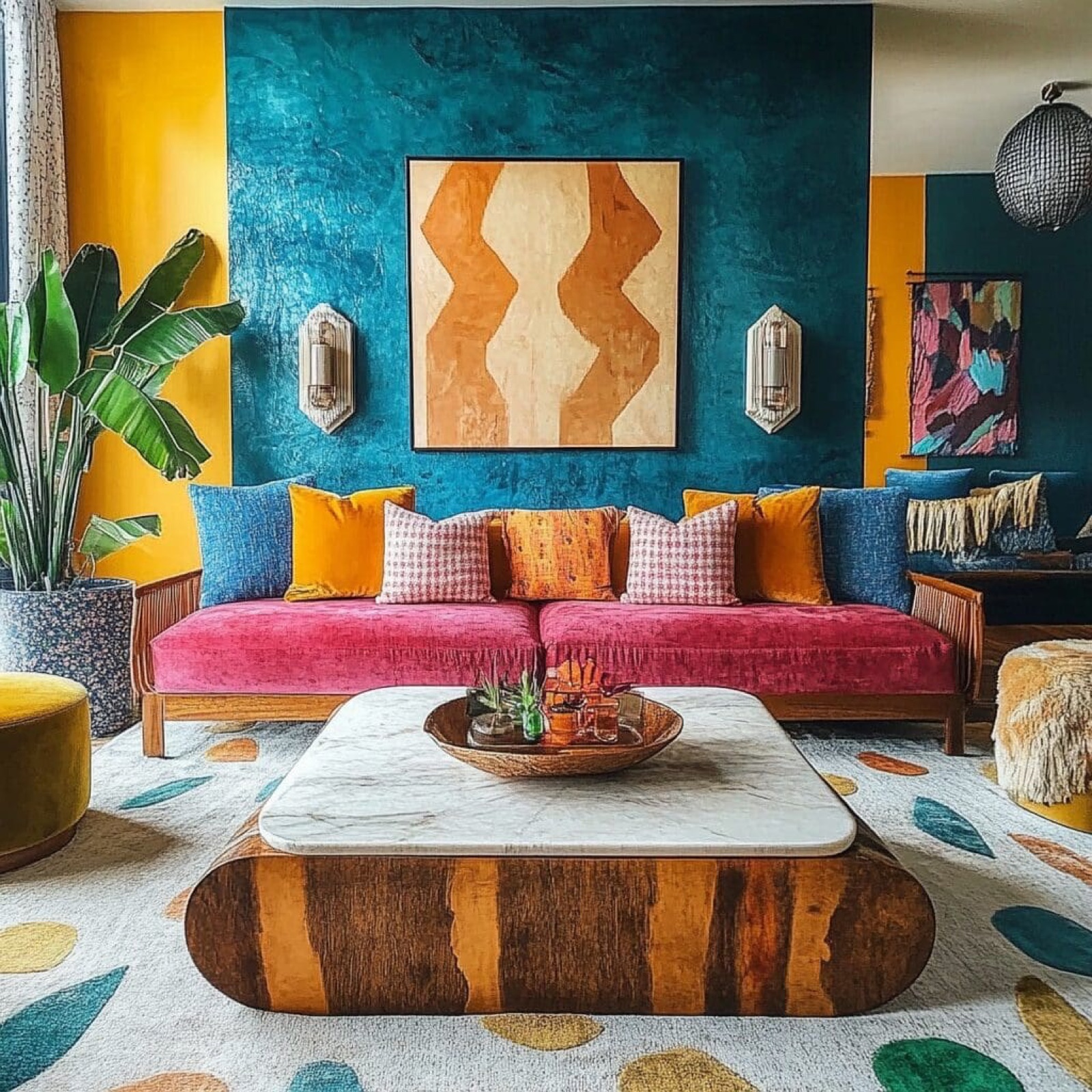 Colourful home renovation with bold accent walls and personalized design touches for retirees embracing vibrant interior design